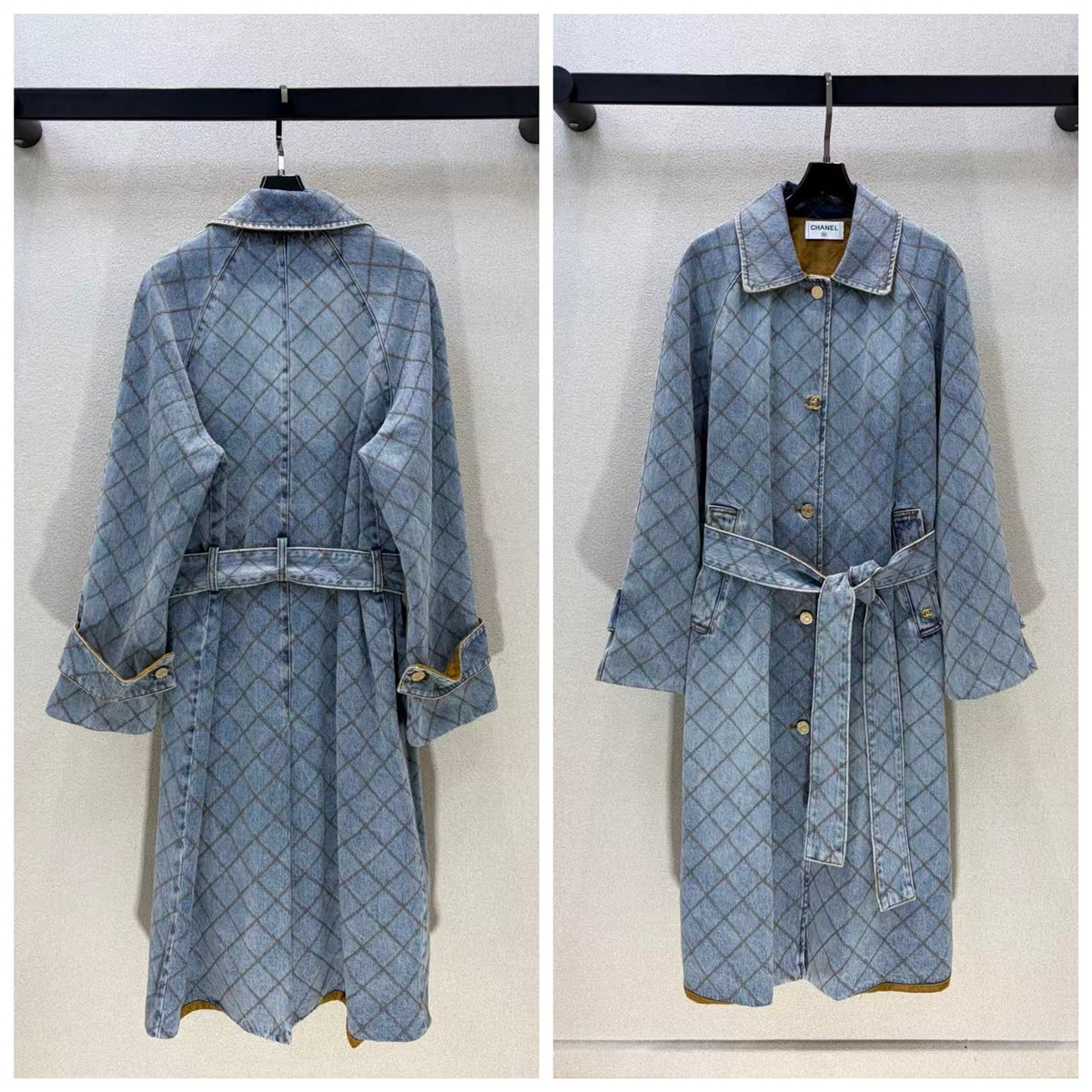 Chanel Diamond-Quilted Coat - Light Blue