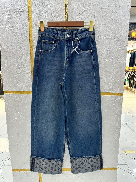 Louis Vuitton Wide-Leg Jeans Pants - Blue Monogram