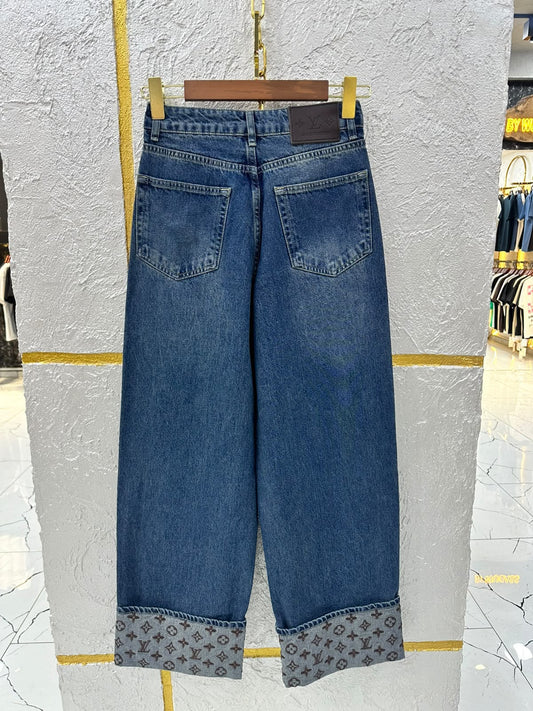 Louis Vuitton Wide-Leg Jeans Pants - Blue Monogram