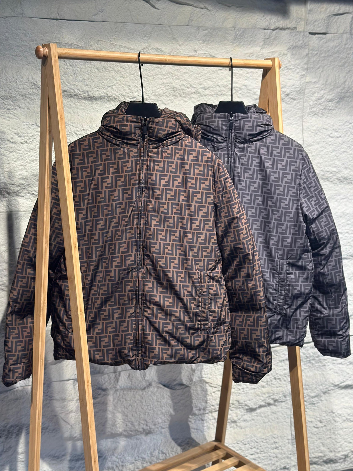 Fendi Hooded Jacket - Brown, Grey, Black