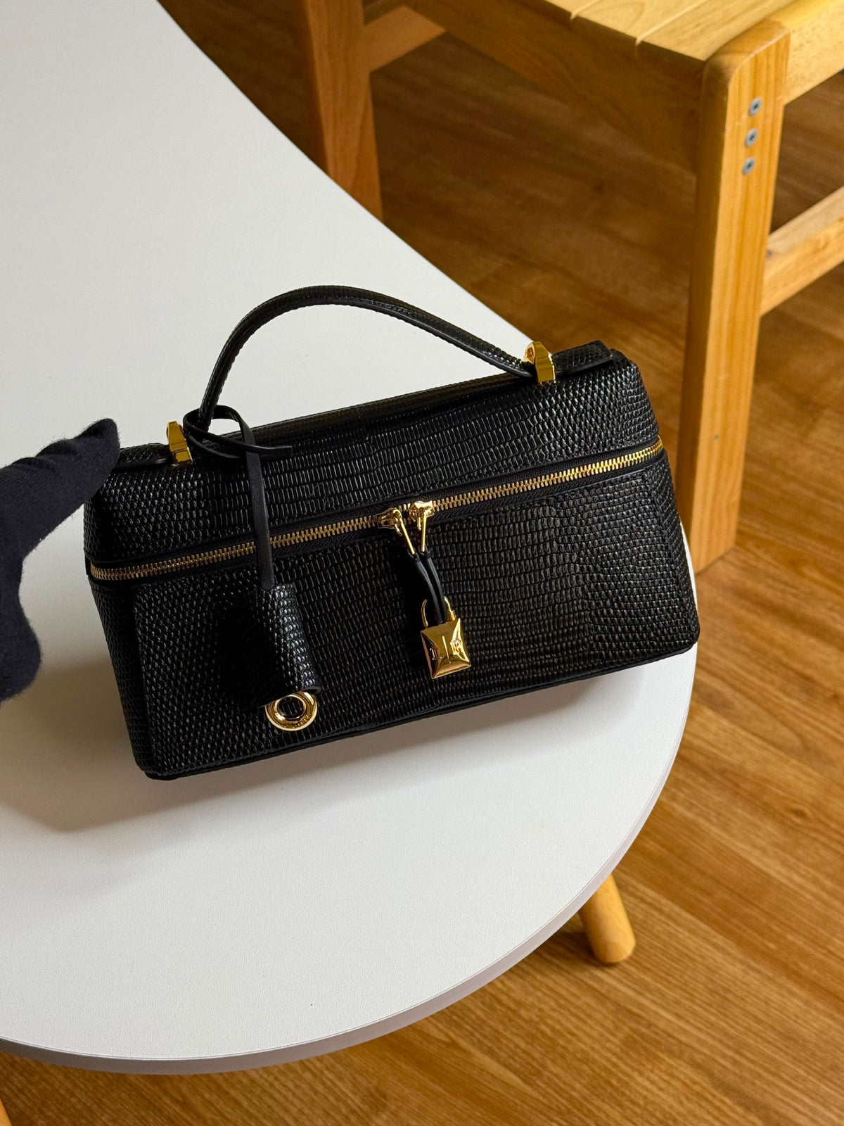 Loro Piana Zip-Top Handbag - Black Embossed