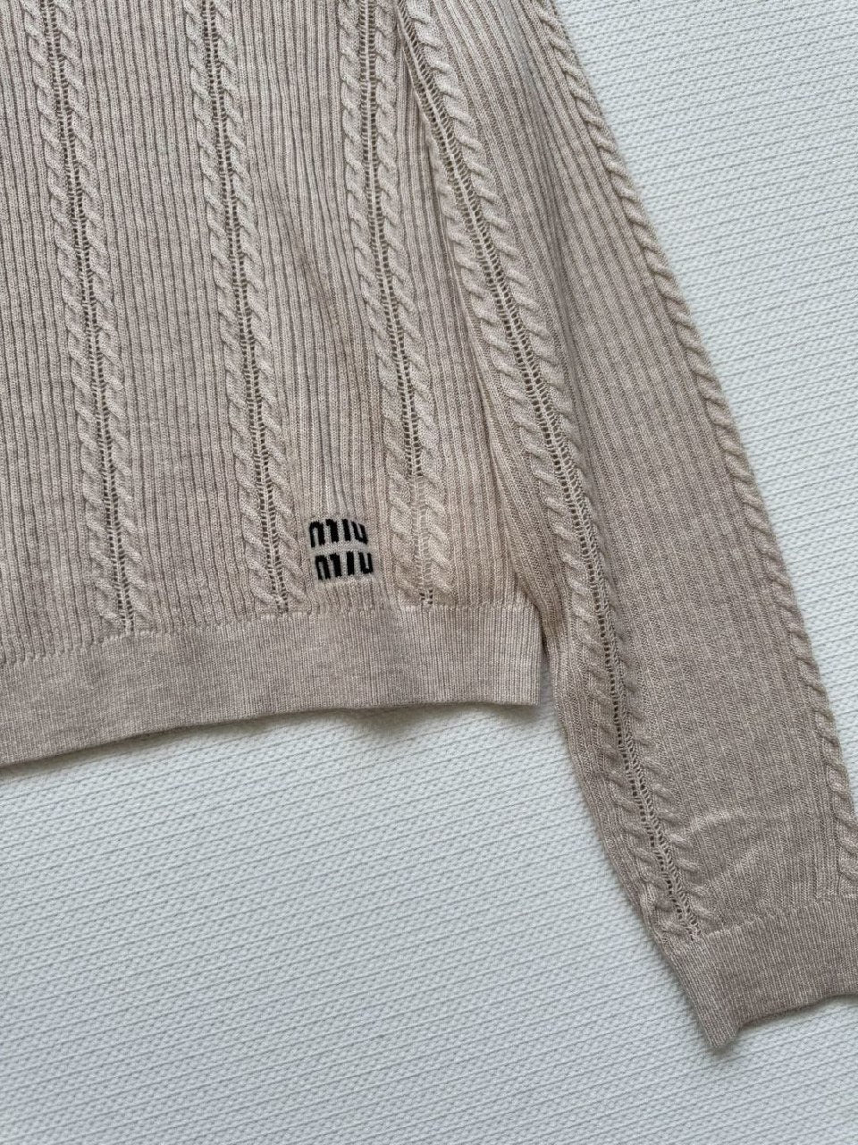 Miu Miu Beaded-Neck Sweater - Beige