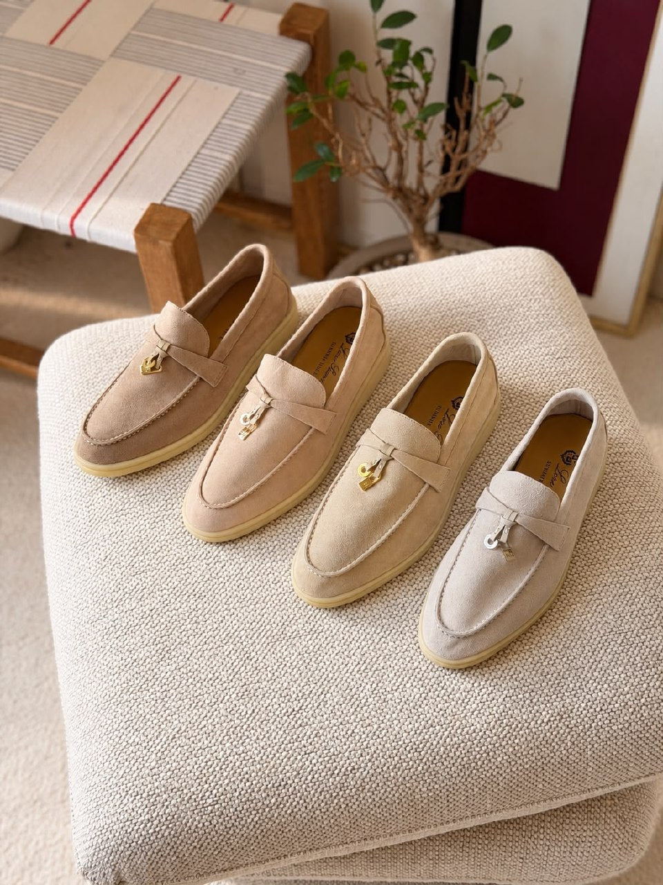 Loro Piana Loafers - Beige Suede, Beige, White, Grey