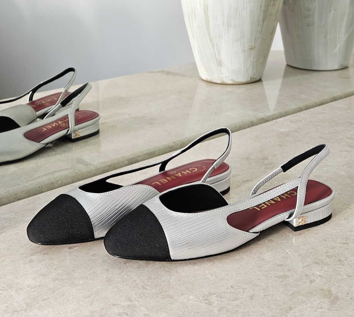 Chanel Low-Heel Slingback Heels - Black