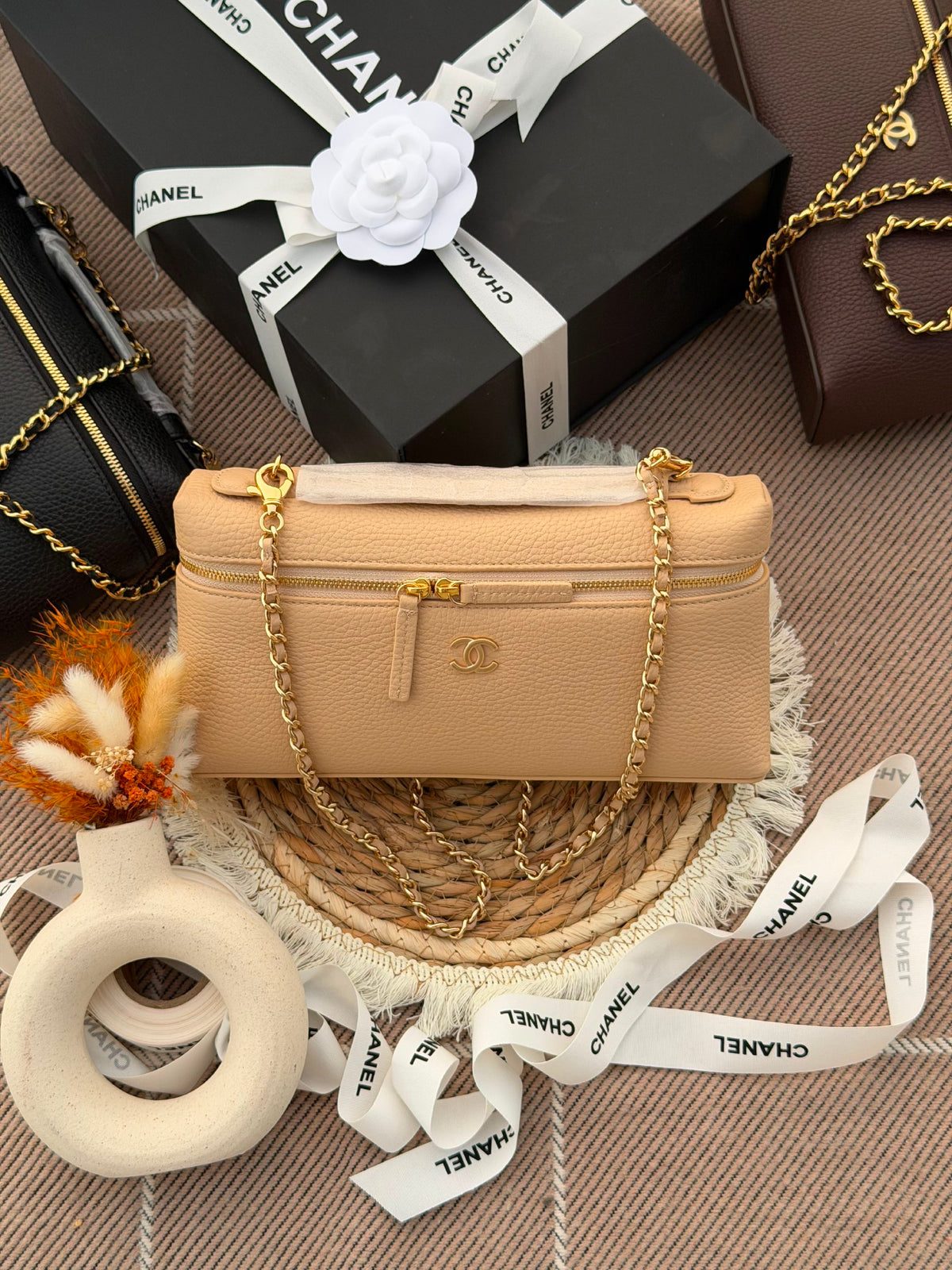 Chanel Double-Pocket Shoulder Bag - Beige