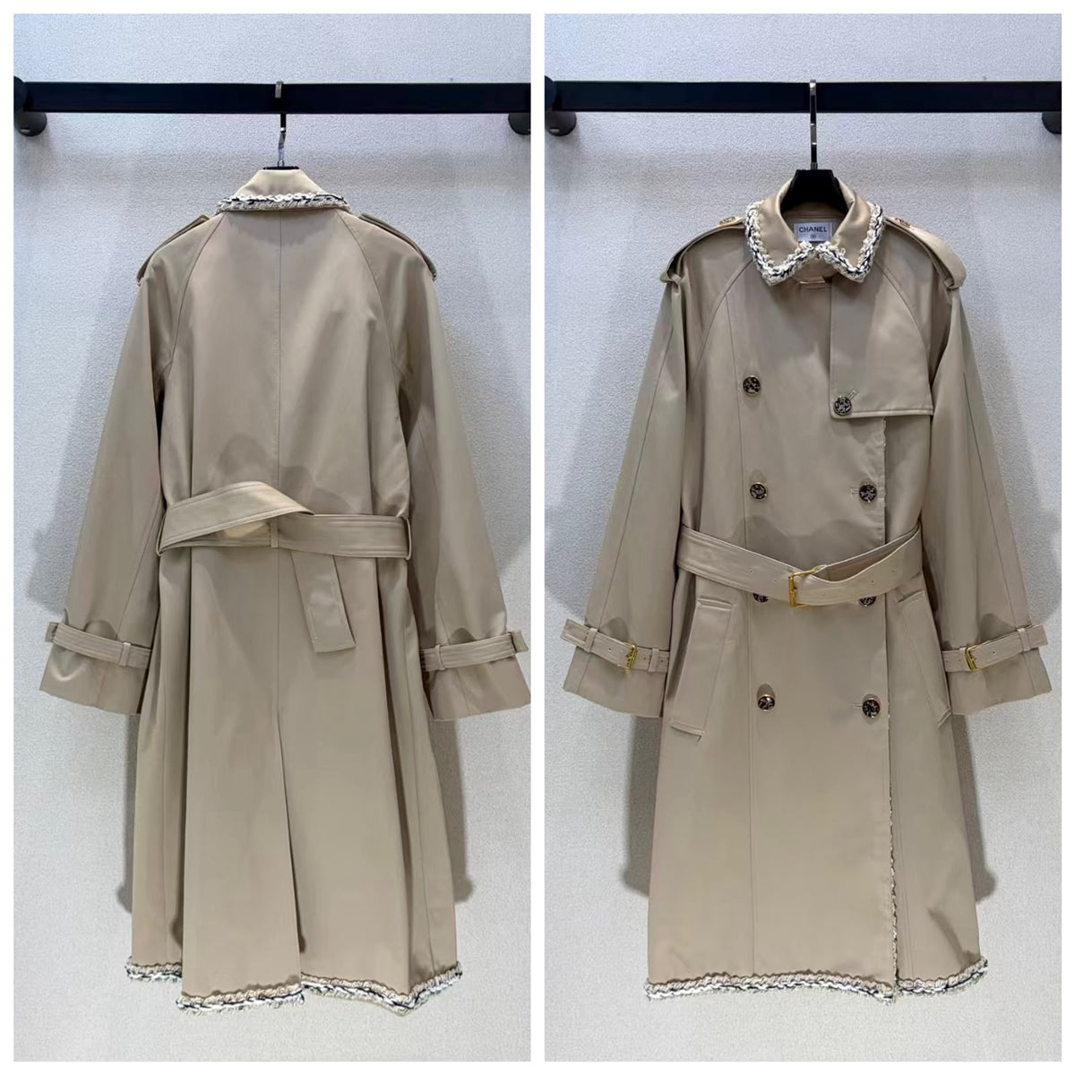 Chanel Belted Double-Breasted Coat - Beige