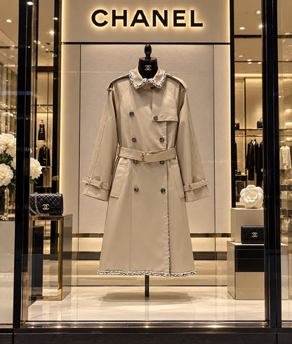Chanel Belted Double-Breasted Coat - Beige