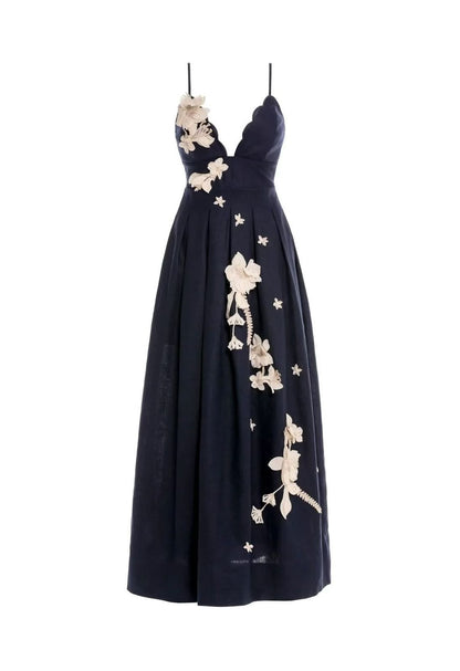 Agua by Agua Bendita Scalloped Bodice Dress - Navy