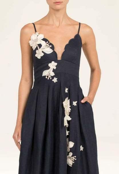 Agua by Agua Bendita Scalloped Bodice Dress - Navy