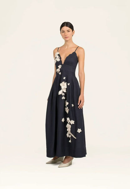 Agua by Agua Bendita Scalloped Bodice Dress - Navy