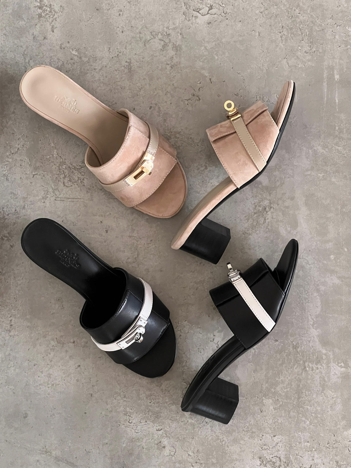 Hermès Slippers Buckle Strap - Beige, Black