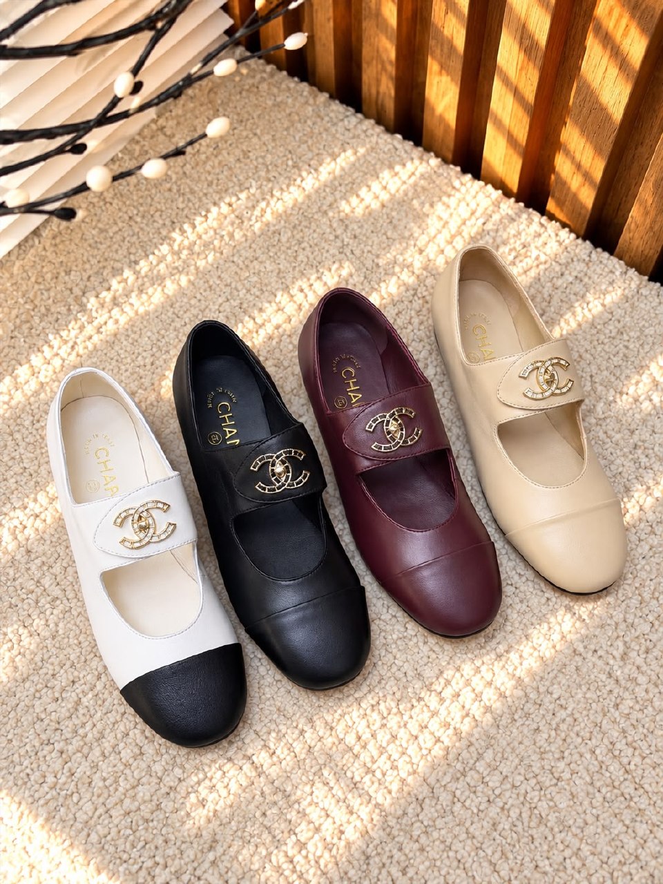 Chanel Ballerina - White & Black, Beige, White, Black, Burgundy