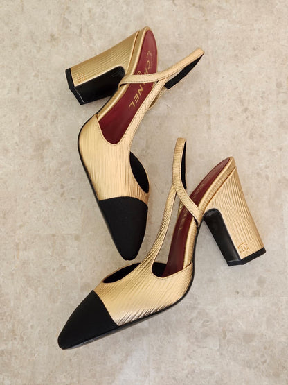 Chanel Block-Heel Slingback Heels - Black