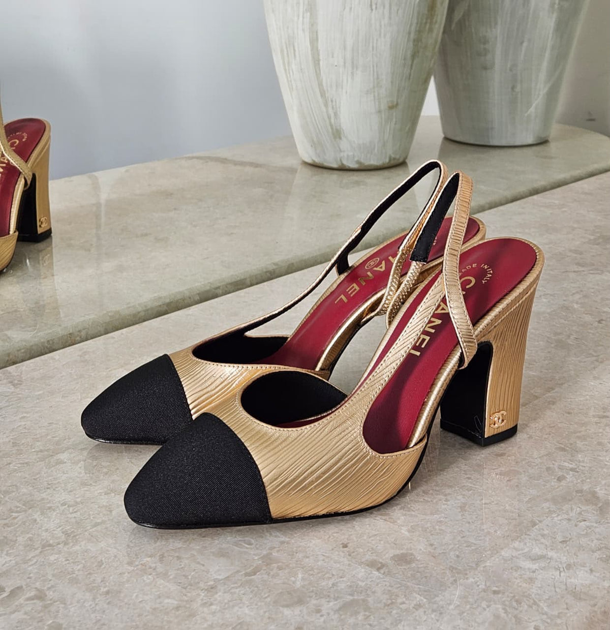 Chanel Block-Heel Slingback Heels - Black