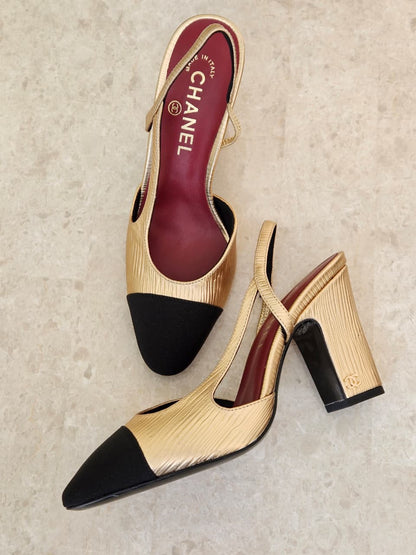 Chanel Block-Heel Slingback Heels - Black