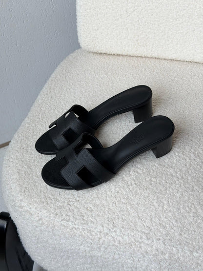 Hermès H-Strap Block Heels - Black