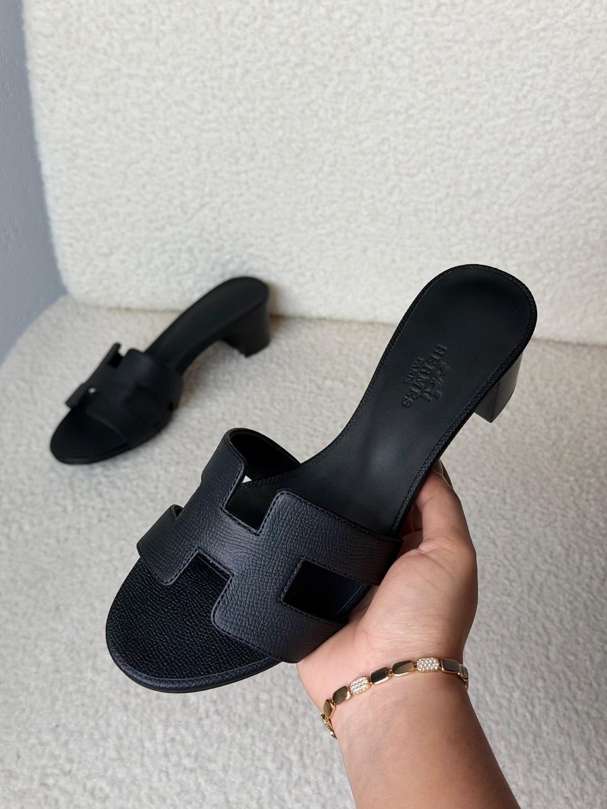 Hermès H-Strap Block Heels - Black
