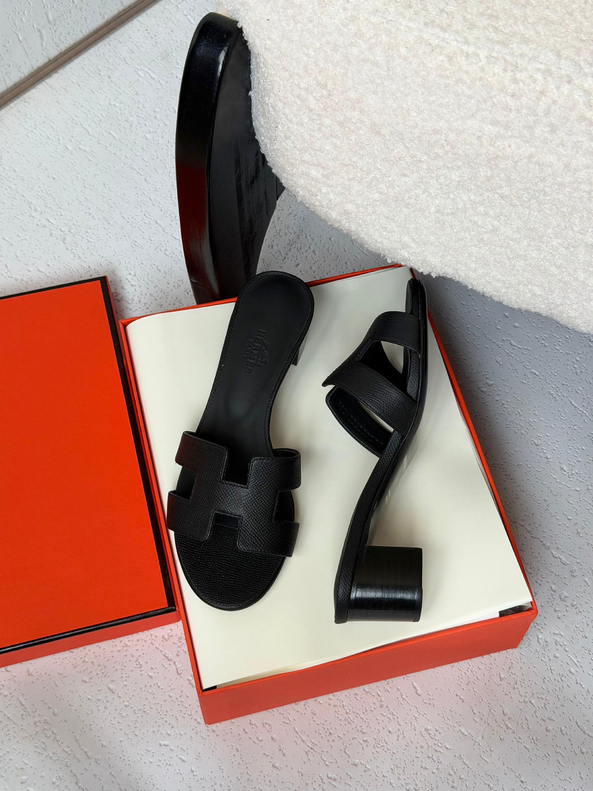 Hermès H-Strap Block Heels - Black