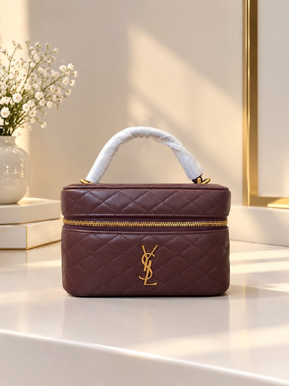 YSL Quilted Makeup Bag - Burgundy