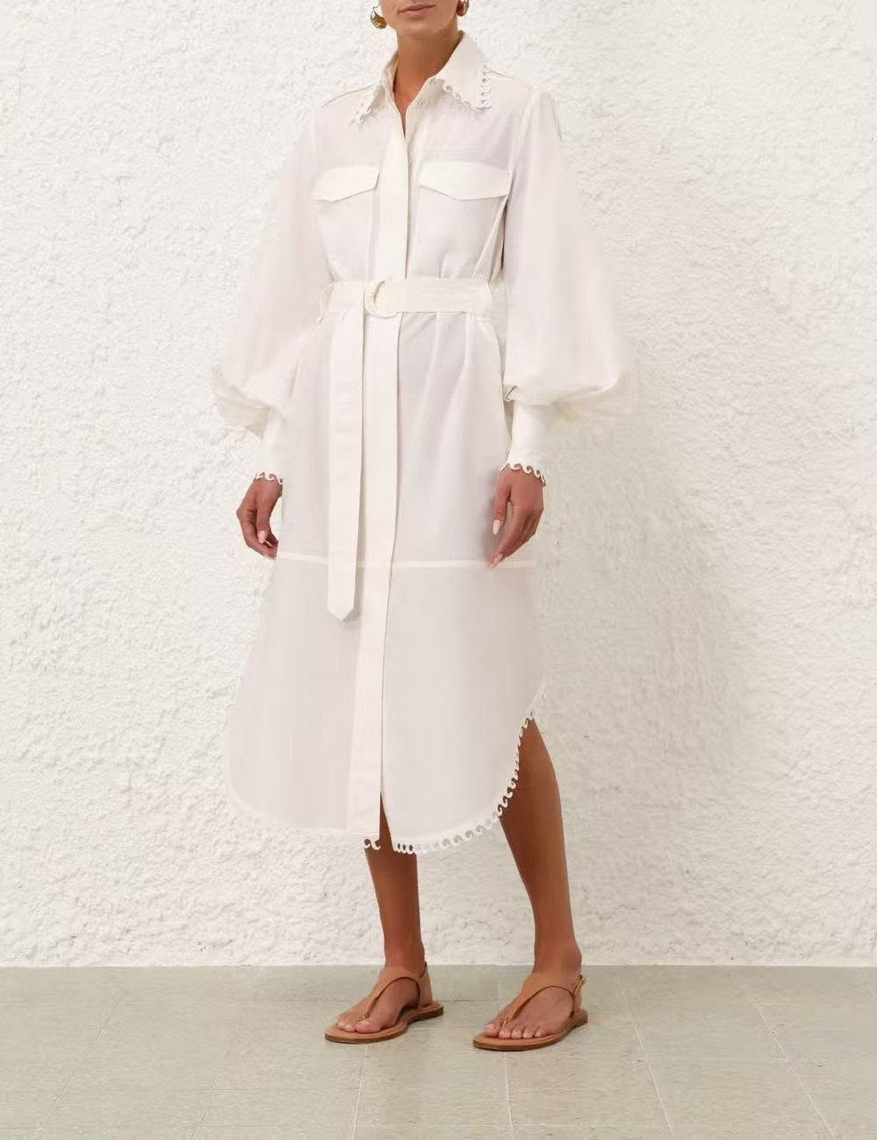 Zimmermann Belted Shirt Dress - White