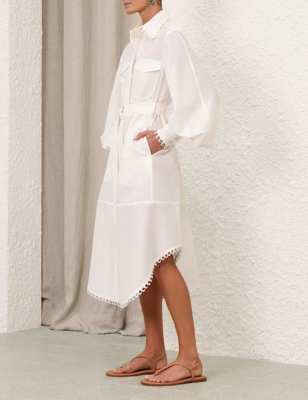 Zimmermann Belted Shirt Dress - White