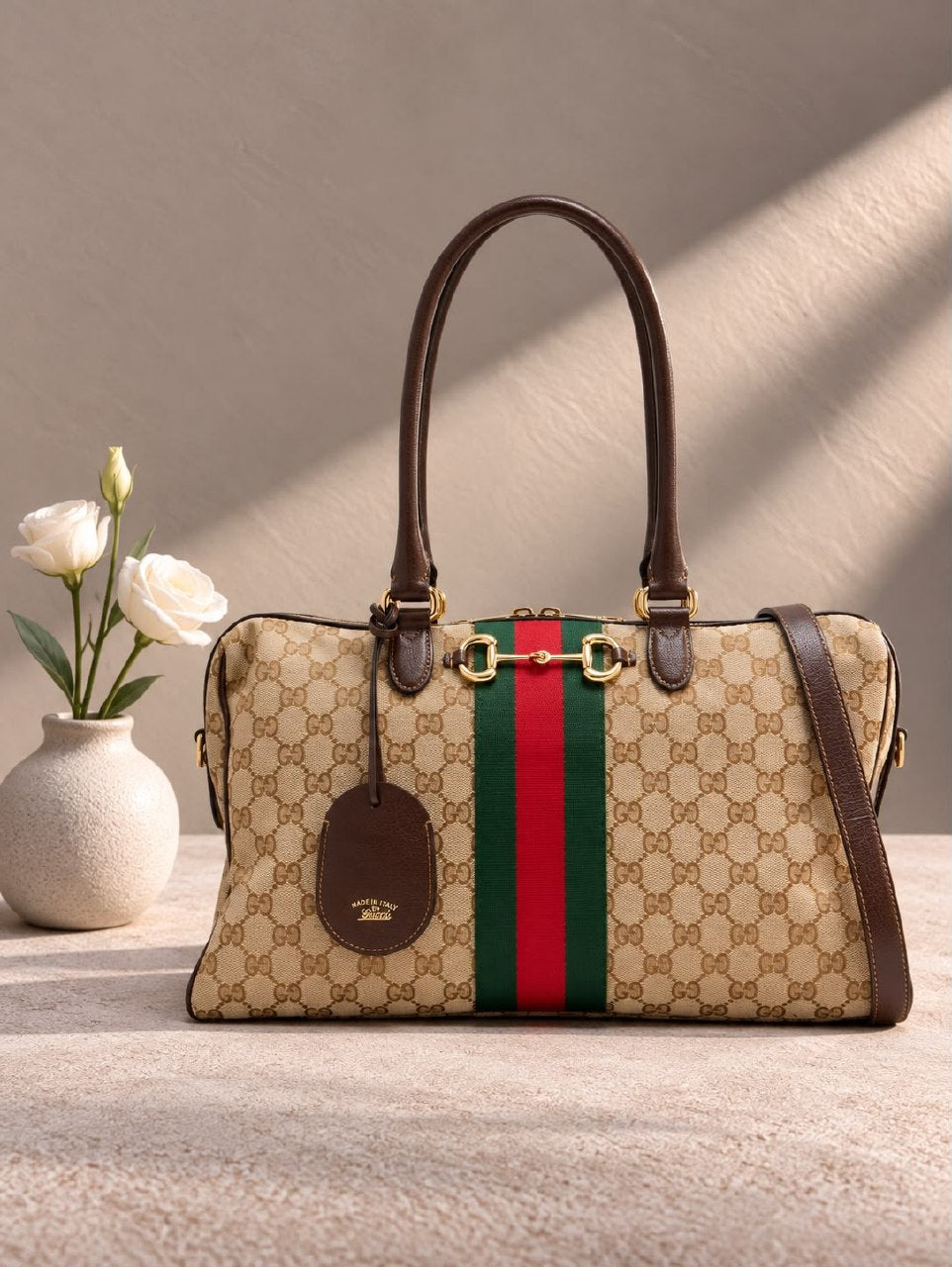 Gucci Tote Bag GG Canvas Horsebit - Beige Monogram