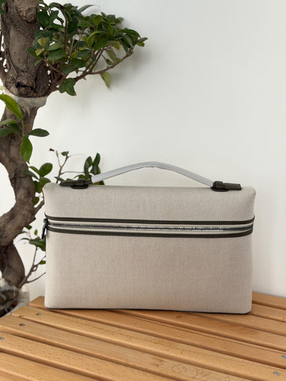 Loro Piana Bound-Zip Laptop Bag - Beige