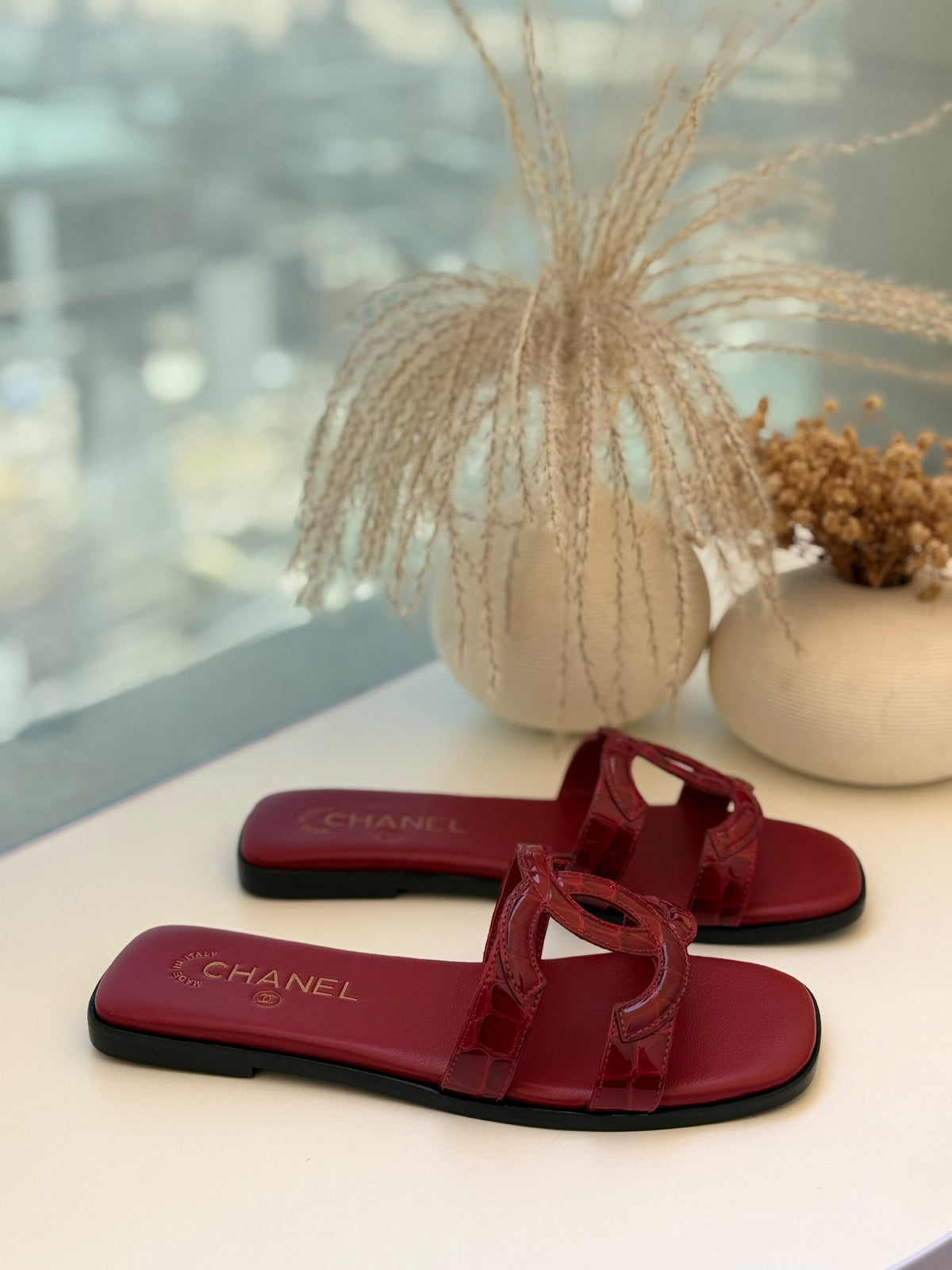 Chanel Slippers - Burgundy Embossed