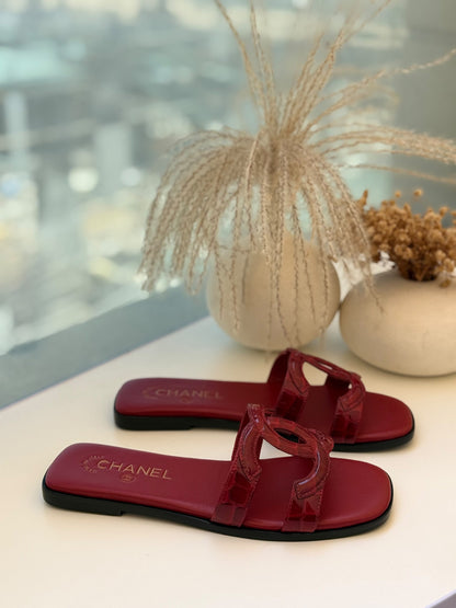 Chanel Slippers - Burgundy Embossed