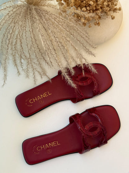 Chanel Slippers - Burgundy Embossed