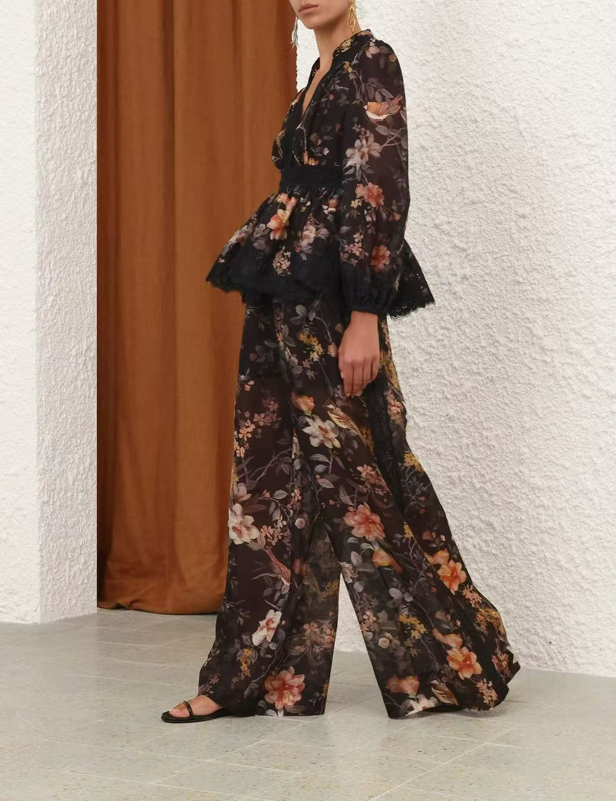 Zimmermann Floral Lace-Trim Set - Black Floral