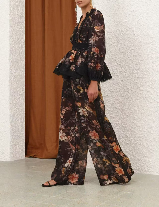Zimmermann Floral Lace-Trim Set - Black Floral