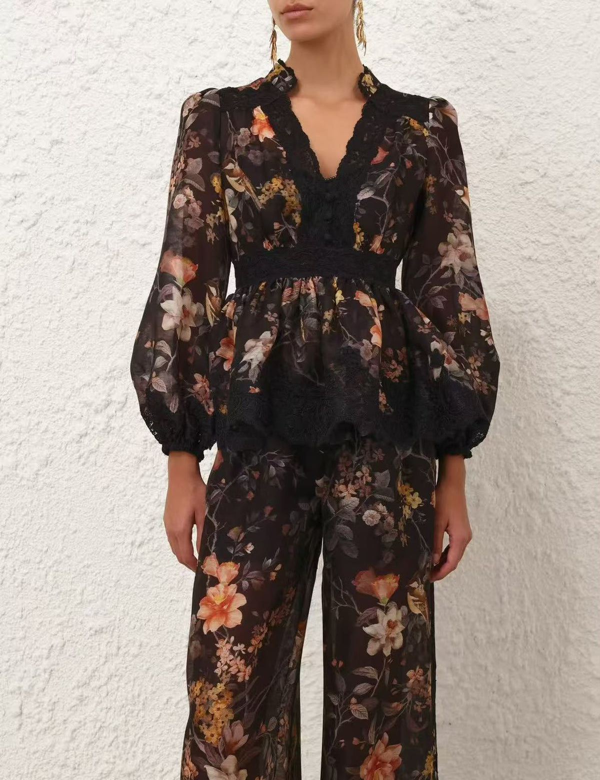 Zimmermann Floral Lace-Trim Set - Black Floral
