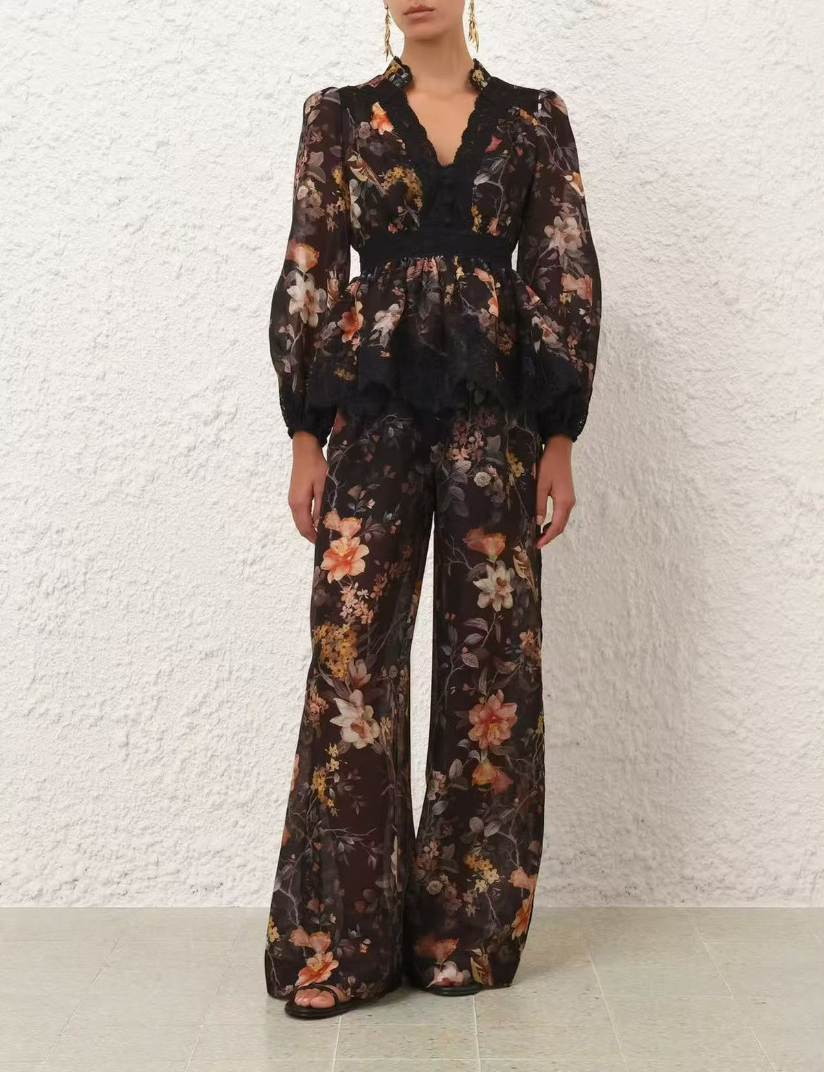 Zimmermann Floral Lace-Trim Set - Black Floral