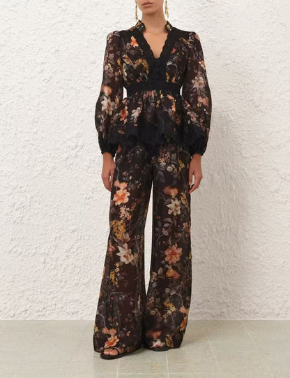 Zimmermann Floral Lace-Trim Set - Black Floral