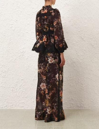Zimmermann Floral Lace-Trim Set - Black Floral