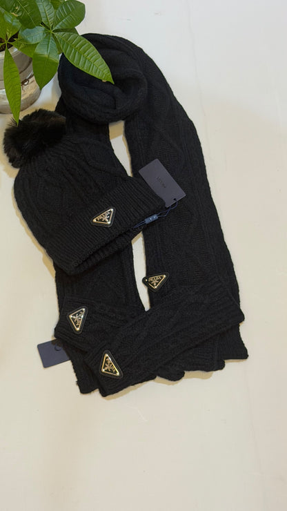 Prada Scarf & Beanie - Black