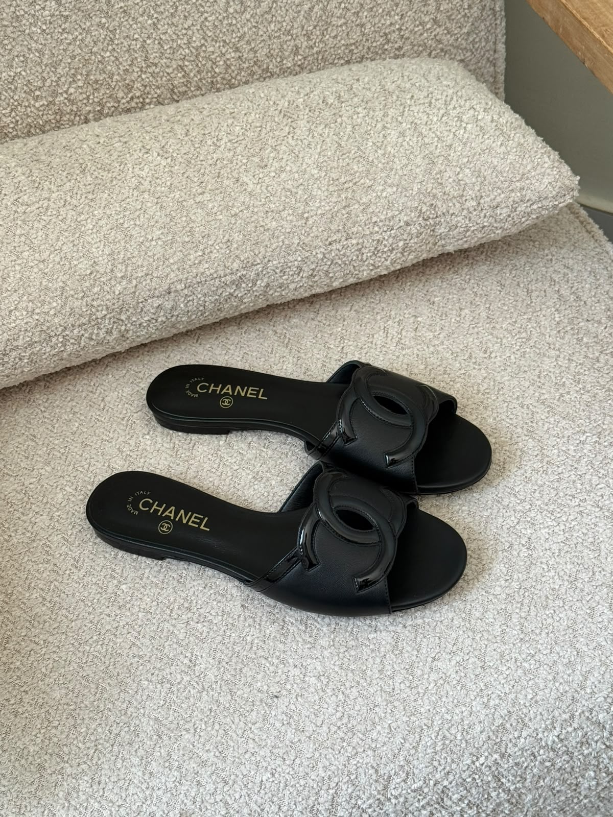 Chanel CC Logo Slippers - Beige & Black, White & Black, Black