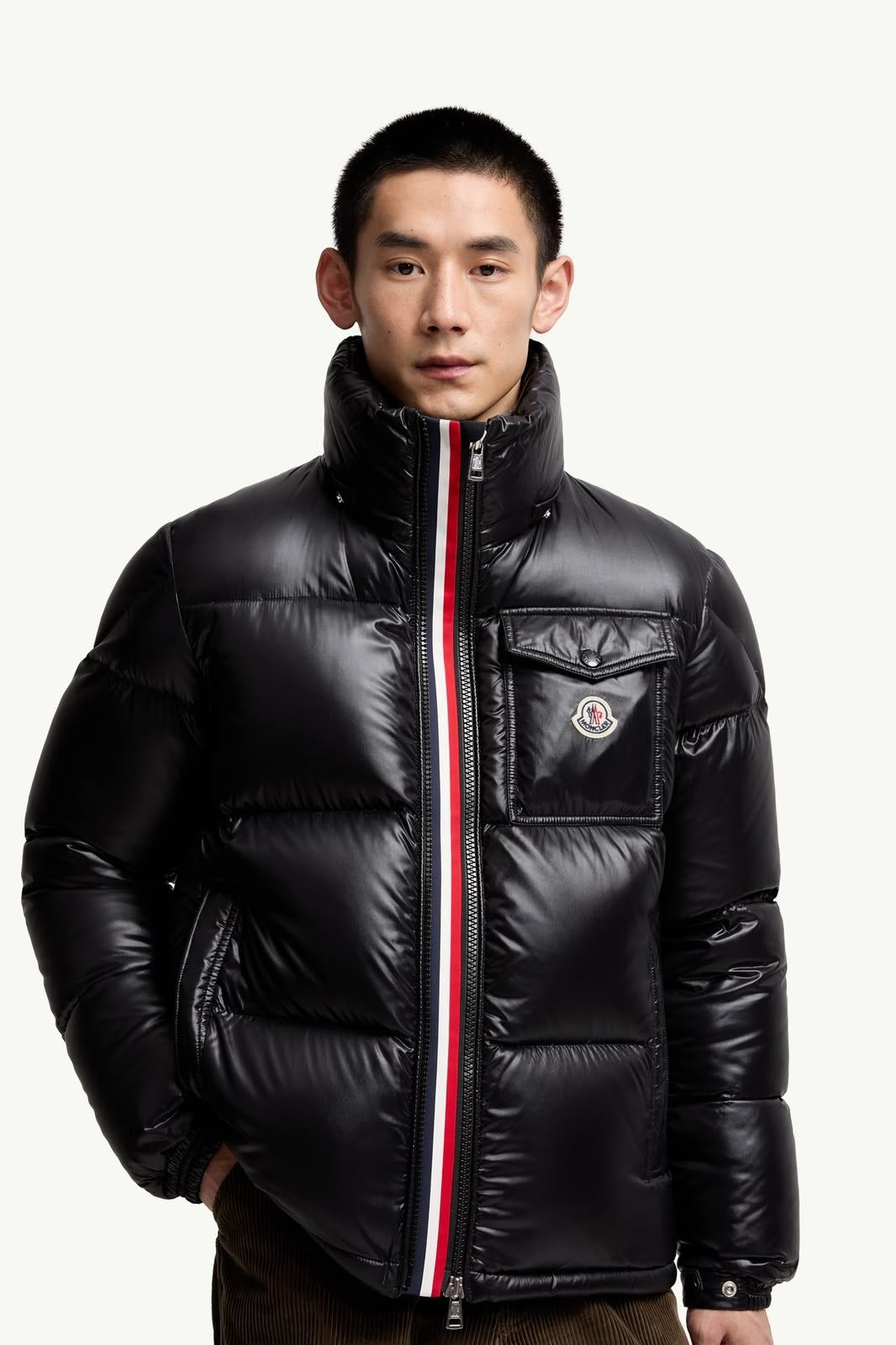 Moncler Stand-Collar Striped Puffer Jacket - Black