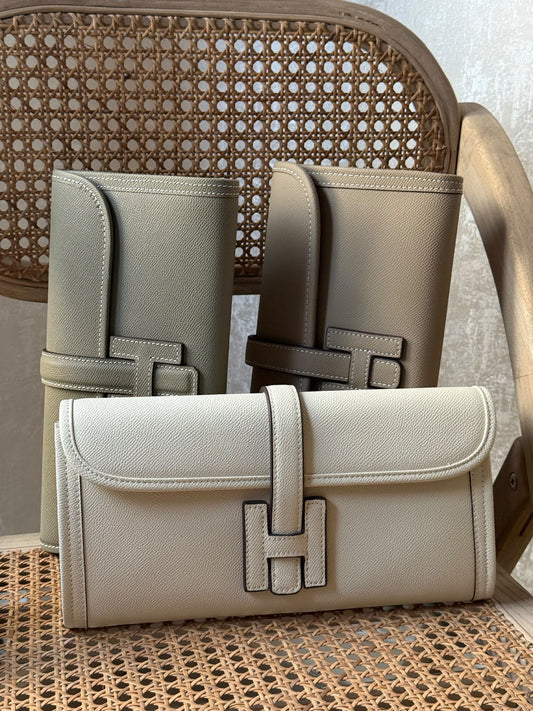 Hermès H-Detail Clutch - Green, Beige, White