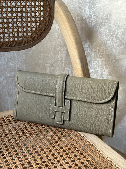 Hermès H-Detail Clutch - Green, Beige, White