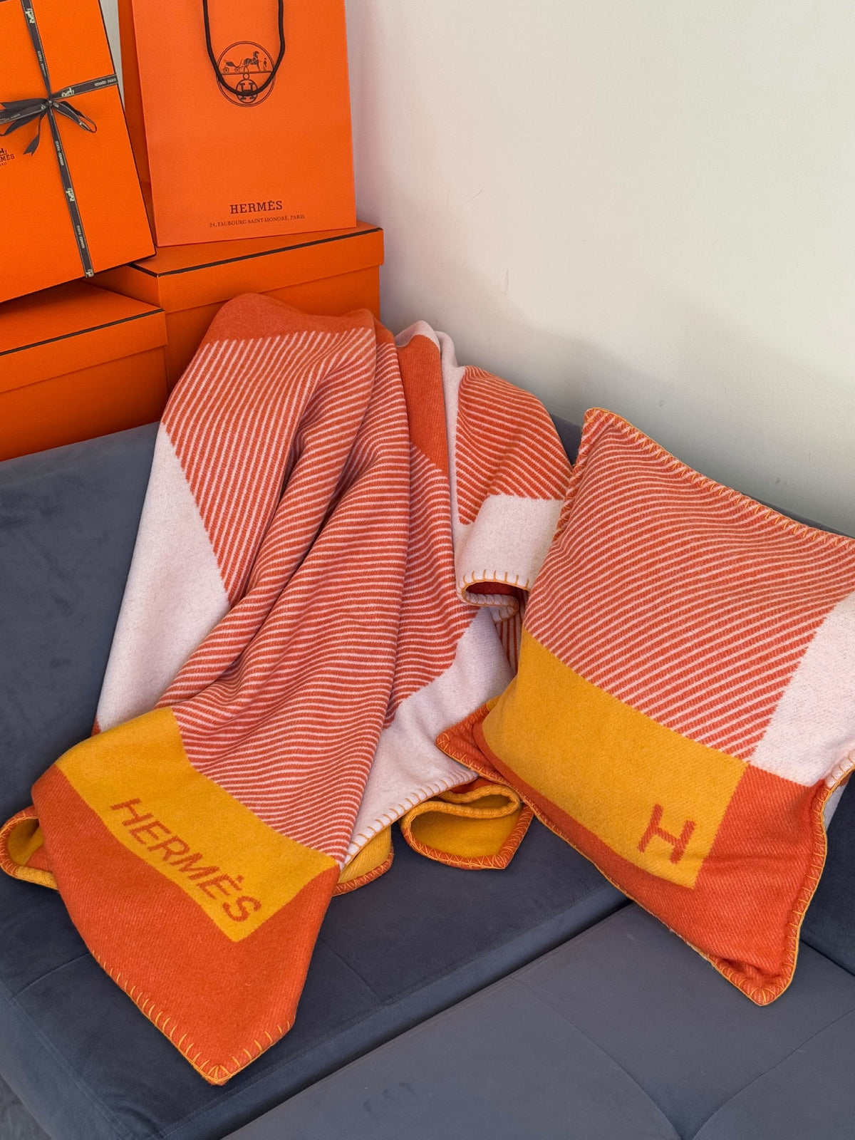Hermès Blanket Set Fine Stripe - Orange