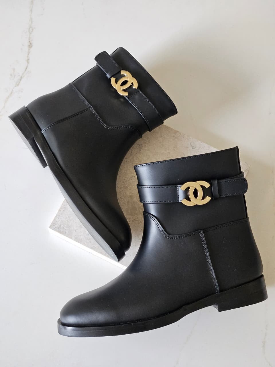 Chanel Buckle-Strap Ankle Boots - Black, Brown