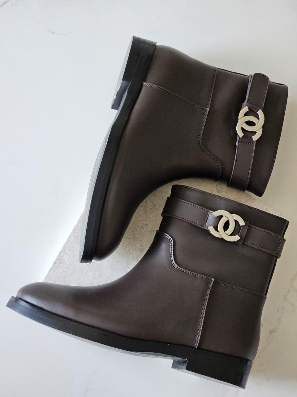 Chanel Buckle-Strap Ankle Boots - Black, Brown