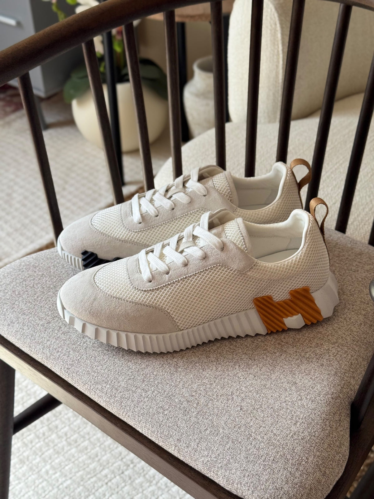 Hermès Bouncing Grid-Panel Sneakers - White