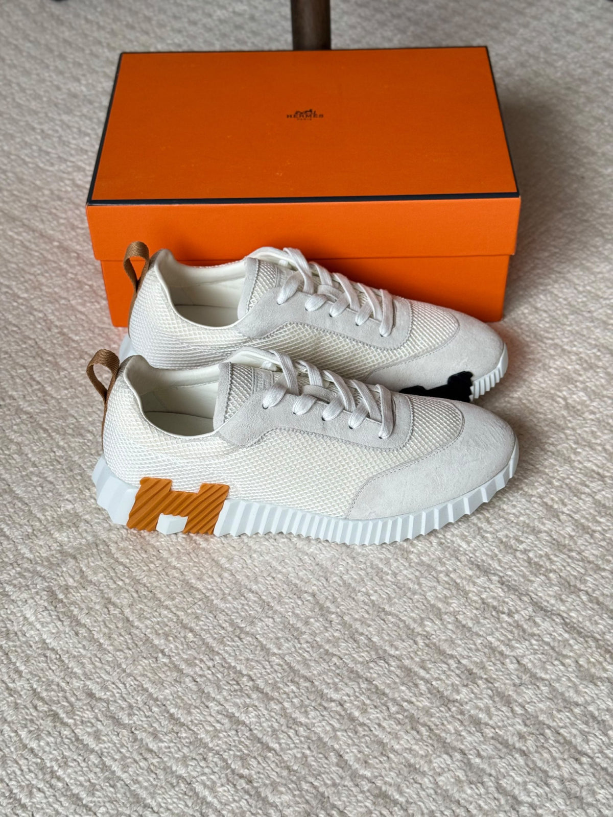 Hermès Bouncing Grid-Panel Sneakers - White