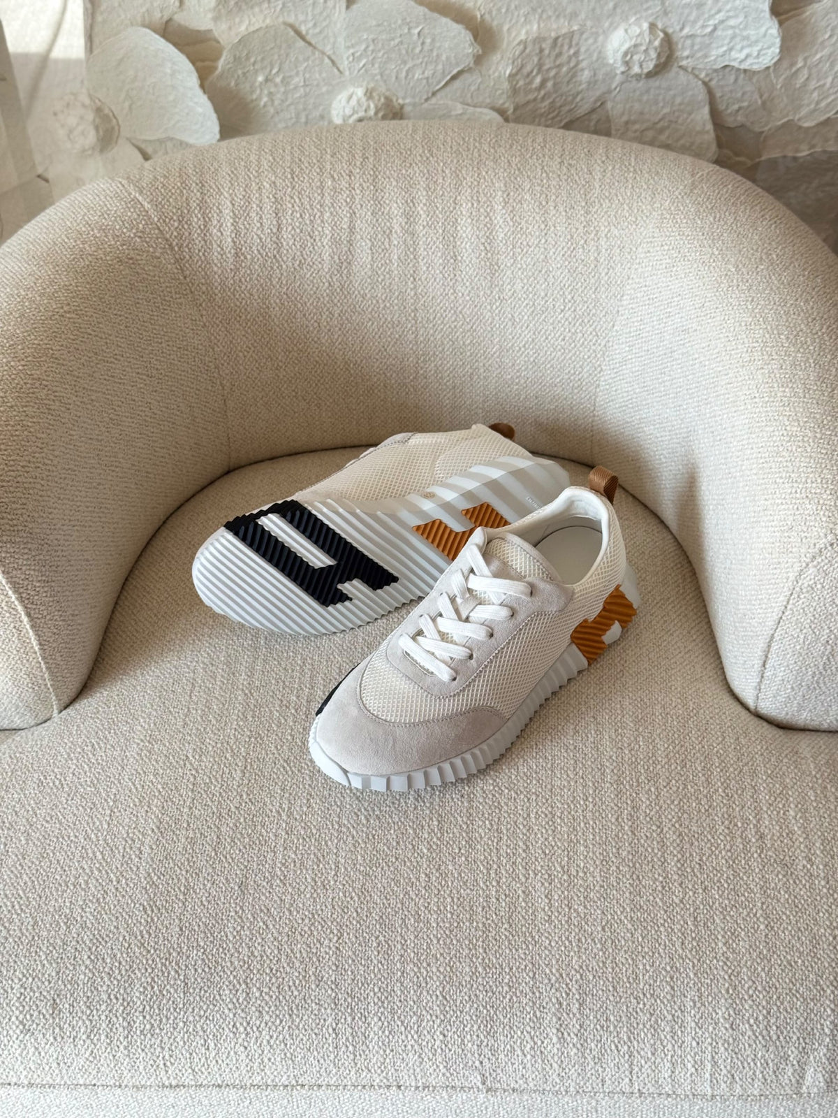Hermès Bouncing Grid-Panel Sneakers - White