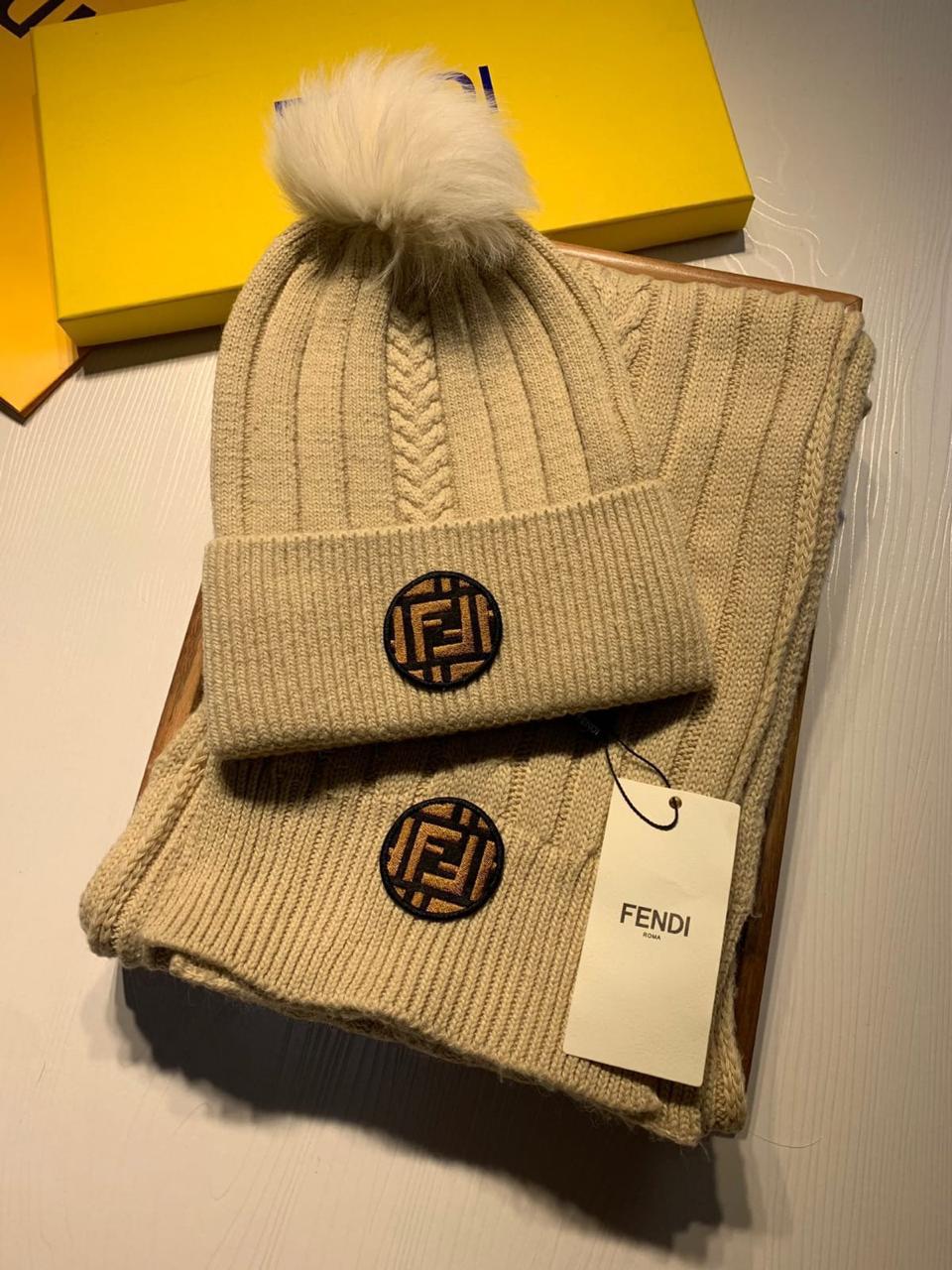 Fendi Scarf & Beanie Cable Knit - Beige