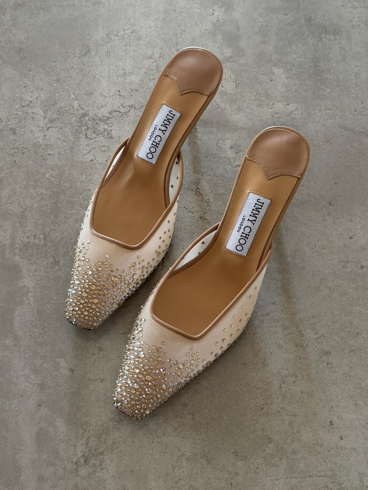 Jimmy Choo Pointed Mule Heels - Beige