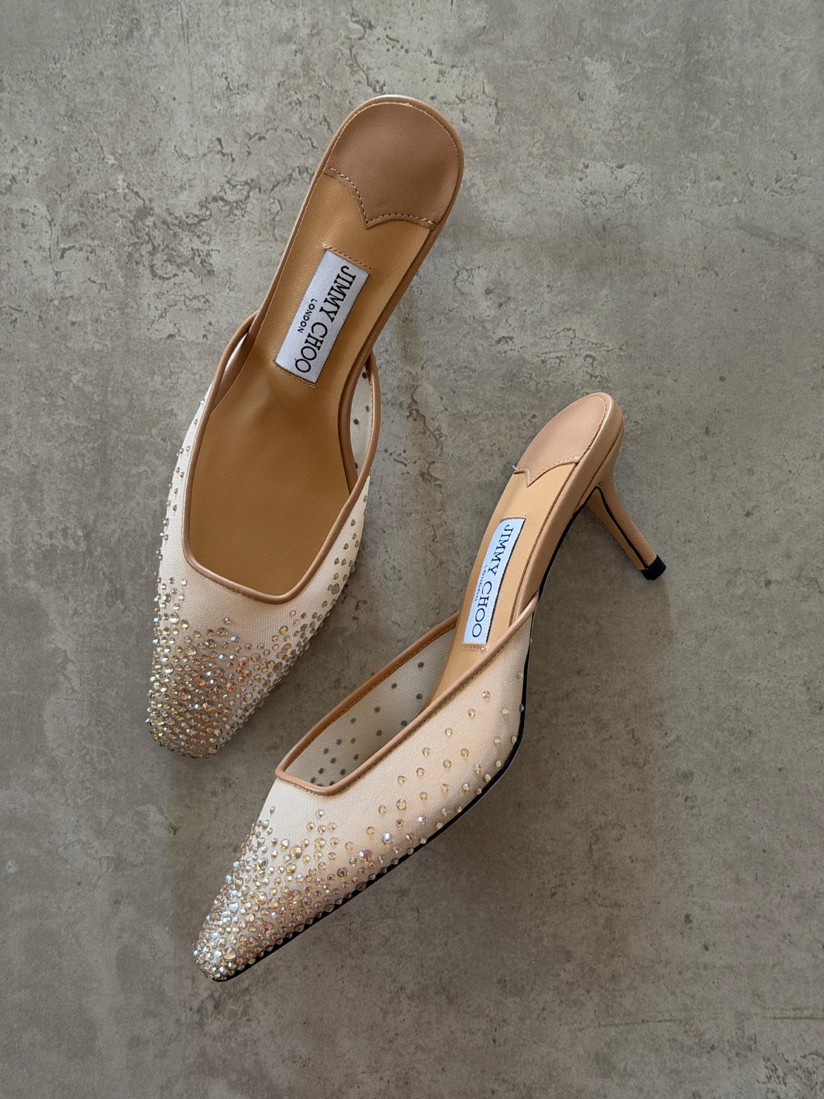 Jimmy Choo Pointed Mule Heels - Beige